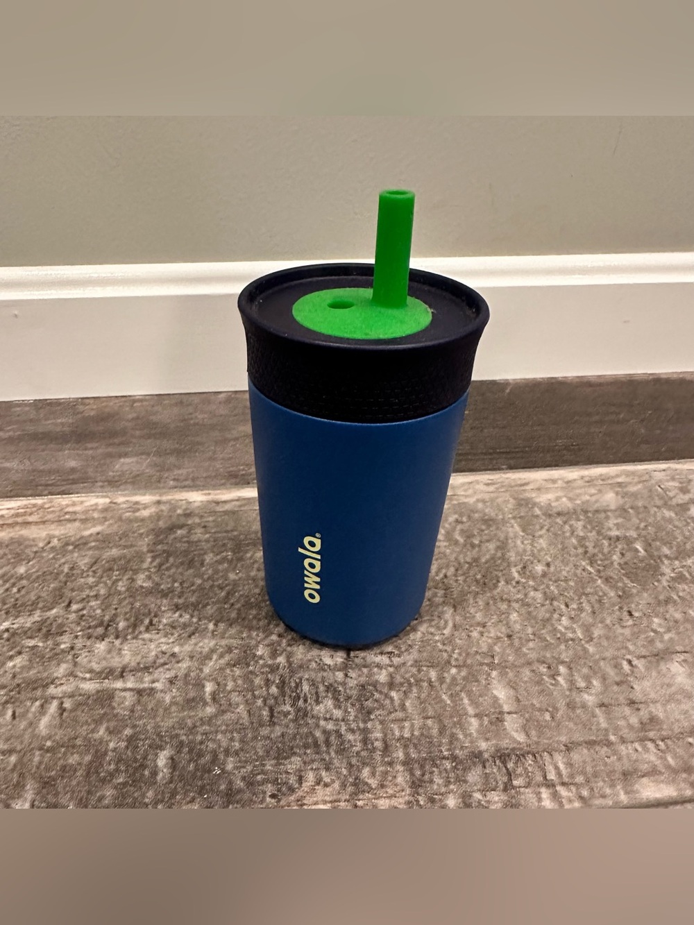 Owala Kids’ 12 Ounce Straw Tumbler in Navy Blue with Green